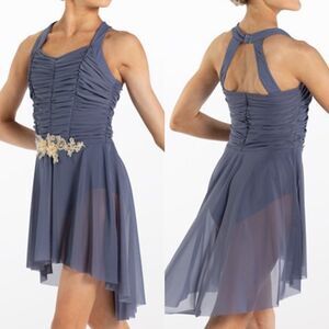 Weissman Dance costume slate blue dress beaded Touching Heaven 13434  LA adult